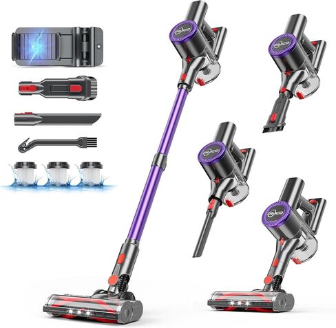 Cordless Vacuum Cleaner, 25kPA Vacuum Cleaners for Home, Stick Vac with Anti-Tangle Brush, 40 Mins Runtime, Lightweight, Versatile for Carpet, Hard Floor, Pet Hair (Purple) in Saudi Arabia