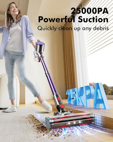 Cordless Vacuum Cleaner, 25kPA Vacuum Cleaners for Home, Stick Vac with Anti-Tangle Brush, 40 Mins Runtime, Lightweight, Versatile for Carpet, Hard Floor, Pet Hair (Purple) in Saudi Arabia