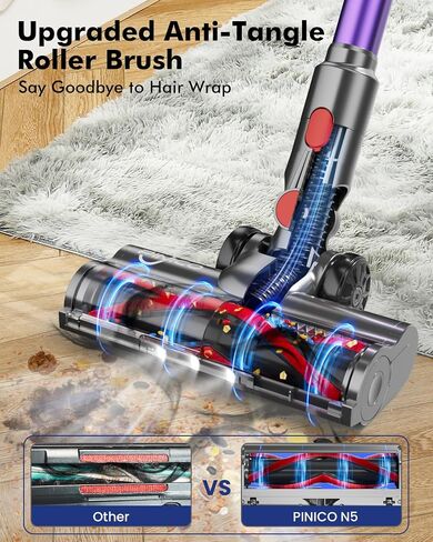 Cordless Vacuum Cleaner, 25kPA Vacuum Cleaners for Home, Stick Vac with Anti-Tangle Brush, 40 Mins Runtime, Lightweight, Versatile for Carpet, Hard Floor, Pet Hair (Purple) in Saudi Arabia