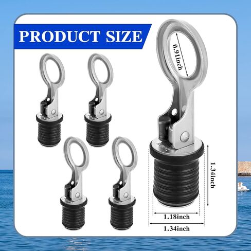 Amyhill 4 Pcs Boat Plugs Snap Handle Drain Plug for 1 Inch Diameter Marine Drain Twist Marine Boat Rubber Accessories(Silver) in Saudi Arabia