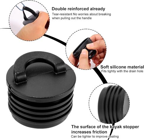 8pcs Kayak Scupper Plug Kit ، Universal Frugle Rubber Push-in Rib Drain Dists Livewell مع مقبض مقوى للجلوس على قوارب القوارب القوارب والقوارب (أسود) in Saudi Arabia