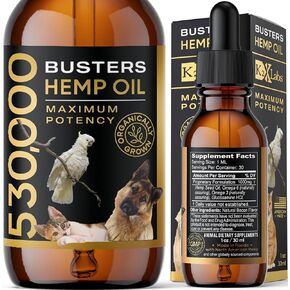 Buster's Organic Hemp Oil for Dogs and Pets, 530,000 Max Potency, Made in USA - Miracle Formula, Perfectly Balanced Omega 3, 6, 9 - Joint Relief, Calming