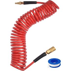 خرطوم هواء من البولي يوريثين بطول 25 قدمًا، قطر داخلي 1/4 بوصة، خرطوم ضاغط هواء قابل للسحب مع مقيد للانحناء، قارنة توصيل سريعة عالمية صناعية 1/4 بوصة (أحمر) in Kuwait