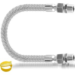 Industrial Grade Compressor Jumper Hose, 3/4" NPT Male Compression Adapter 20" Length Flexible Whole body Stainless Steel Metal Hose with Rotate Freely Fittings 2PCS and Thread Seal Tapes