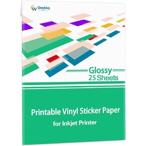 Gwybkq Sticker Paper Printable Vinyl for Inkjet Printer, 50 Sheets Glossy White Waterproof Labels