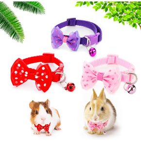 3 Pcs Rabbit Adjustable Collars with Bell, Guinea Pig Bow-Knot Cute Collar, Small Animal Exercise and Interaction Accessories (Colors May Vary)