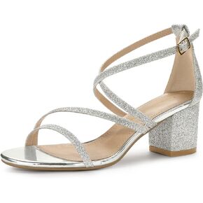 Allegra K Women's Glitter Crisscross Strap Chunky Heels Sandals