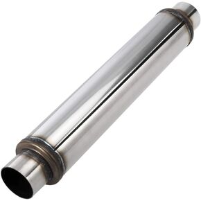Upower 2.5 Inch Inlet Exhaust Muffler 2 1/2" Resonator Muffler 3.5" Round 18" Body Length 22" Overall Length Stainless Moderate Sound Universal Exhaust Muffler Resonator