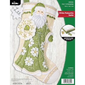 Bucilla, White Poinsettia Santa, Felt Applique 18" Stocking Making Kit, Perfect for DIY Arts and Crafts, 89602E