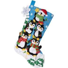 Bucilla, Penguin Tree Trimming, Felt Applique 18" Stocking Making Kit, Perfect for DIY Arts and Crafts, 89598E