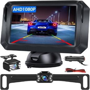 【2 Charging Methods】Backup Camera 5" AHD 1080P Back up Camera Systems for Cars Vehicle Backup Camera with Monitor LED Colored Night Vision DIY Guidelines 140° Wide Angle IP68 Reverse Camera for Truck