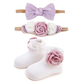 Baby Girl Nylon Headbands Socks Set Baby Bow Tie Socks Newborn Flower Socks Elastic Hairbands Hair Accessories Gift for Newborn Infant Toddlers (W-5)