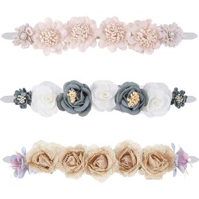 3pcs Baby Girl Floral Headbands Set-Elastic Hair Band Crown Flower Wraps for Newborn Infant Toddler