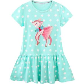 Toddler Girls Cotton Embroidery Applique Short Sleeve Dresses 2-7Y