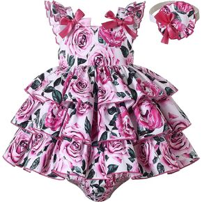 Pettigirl Toddler Girls Summer Vintage Rose Floral Ruffle Layered Clothes Teens Sweet Party Festival Outfit Dresses