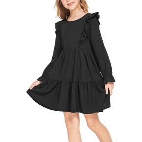 Girl's Flutter Sleeve Dress Flowy Swing Pattern Round Neck A-Line Casual Loose Dresses