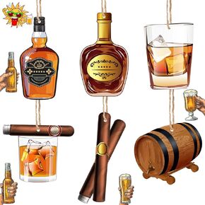 Whisky Party Ornaments Whisky Wooden Ornament Hanging Decorations Wishes Craft for Christmas Tree Men Birthday Party Decoration Aged to Perfection Party Supplies 6 Styles (18)