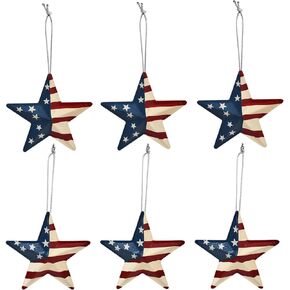 Metal Barn Stars Set of 6 - Hanging American Flag Star Patriotic Wall Art Indoor Outdoor Decorative Star Ornaments Iron USA Decoration for July 4th Independence Day Memorial Day Party