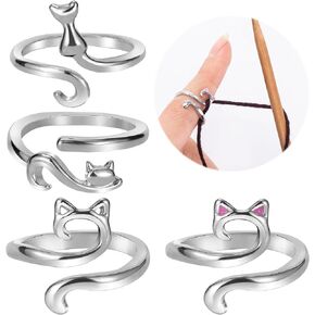 8Pcs Knitting Crochet Ring, Cat Shape Adjustable Crochet Tension Ring for Crocheting Finger Crochet Ring Accessories, Cat Yarn Guide Ring Cat Ears Ring Knitting Crochet Accessories Crafts