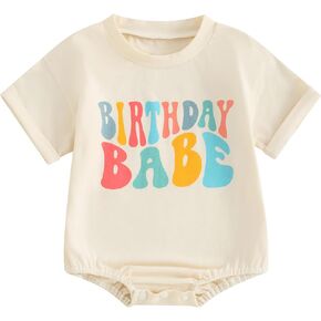 Kayotuas Baby First Birthday Outfit Boy Girl Cute Birthday Bubble Romper Colorblock Letter T Shirt Onesie Cake Smash Clothes