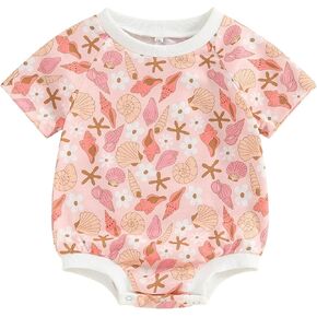 Lamuusaa Newborn Baby Girl Summer Clothes Short Sleeve Ruffle Floral Romper One Piece Bodysuit Boho Baby Girl Clothes