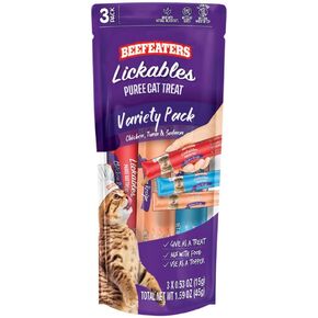 علاج القطط من Beefeaters Lickables، مجموعة متنوعة، 3 قيراط، علبة مكونة من 12 قطعة