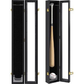 Baseball Bat Display Case Wall Mounted Vertical or Horizontal Wooden Frame w/98% UV Protection-Lock with Acrylic Single bat Transparent Door Holder Rack Cabinet Shadow Box-Single bat Black…