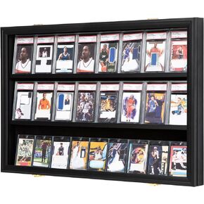 35 Graded Sports Card Display Case - Baseball Card Display Frame with UV Protection Clear View Lockable Wall Cabinet for Basketball Collectible Trading Card Black Finish