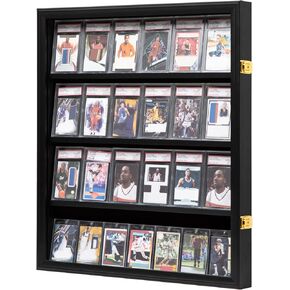 35 Graded Sports Card Display Case - Baseball Card Display Frame with UV Protection Clear View Lockable Wall Cabinet for Basketball Collectible Trading Card Black Finish