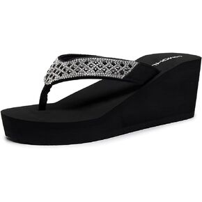 Womens Platform Flip Flops Rhinestone Wedge Sandal Soft Cushion Summer Beach Thong Sandals