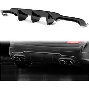 HECASA Rear Diffuser Compatible with 2012-2014 Mercedes Benz W204 C250 C300 C63 AMG Sedan/Coupe Lower Lip Bumper Protector Glossy Black