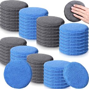 50 Pieces 5 Inches Diameter Microfiber Wax Applicator Pads Soft Wax Applicator Microfiber Sponge Wax Pads for Car Polish Car Cleaning Supplies for Home Car Wash Shop Supplies (Yellow)