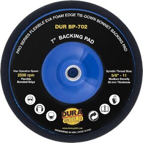 Dura-Gold Pro Series 7" Flexible Edge EVA Foam Edge Polishing Buffing Backing Pad for Tie-Down Bonnet Pads, Sheepskin Wool - Rotary Polisher Buffer Backup Pad - Automotive Car Detailing