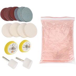 Glass Polishing Kit, 34pcs/Set Glass Scratch Remover, Window Windscreen Scratch Repair Kit with Cerium Oxide Polishing Powder/Polishing Pad/Polishing Wheel