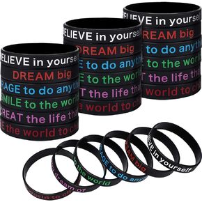 Hicarer 36 Pieces Inspirational Silicone Bracelets Motivational Rubber Wristbands Stretch Rubber Bracelets for Men and Women