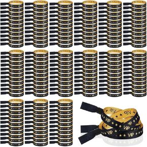 500 Pieces VIP Cloth Wristbands VIP Wristbands for Events VIP Bracelets Black and Gold Wristbands Bulk for Wedding Party Concerts Festivals Supplies 0.59 x 13.78 Inches