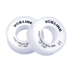 VCELINK PTFE Plumbers Tape 2-Pack, Industrial Water Sealant Thread Tape, 520" Length, 1/2" Width, Plumbing Teflon Tape for Shower Head and Pipe Thread, White