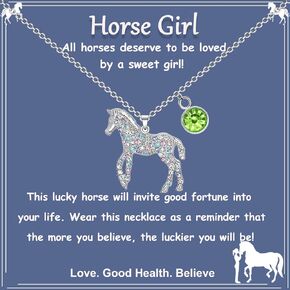 Horse Necklace for Girls with Birthstone Pendant, Horse Gifts for Girls, Horse Jewelry Birthday Graduation Gifts for Teen Girls Horse Lover Daughter Granddaughter Niece