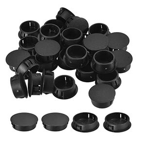 uxcell 1-1/2" Plastic Hole Plugs, 16Pcs Flush Type Panel Round Snap in Fastener Knockout Locking Plugs for Furniture Insert End Caps Panels, Black