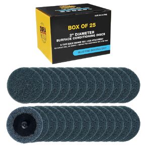 Dura-Gold 46-Piece 2" Diameter Surface Conditioning Sanding Discs Variety Pack - 15 Each Coarse, Medium, Fine Grit Quick Change Roll Lock, 1/4" Drill Backing Pad