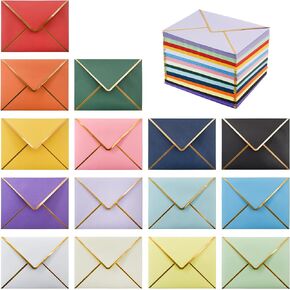 VANRA 150 PCS Colorful Invitation Envelopes Self Seal A2 Envelopes V Flap with Gold Border for 4.25 x 5.5 Greeting Cards, Wedding Invitations, Graduations, Photos (15 Assorted Colors, A2)