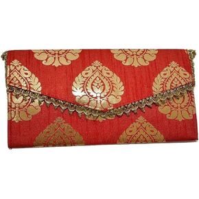 Red/Orange Decorative Brocade Money Envelopes | Shagun, Eid, Diwali, Christmas, Weddings Favor, Engagement, Parties | MoneyCash Gifting | Handmade Envelope | 3.93x7.87 Inches (Pack of 4)