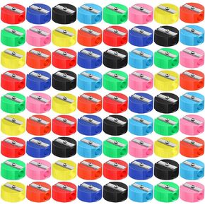 Glenmal 72 Pieces Pencil Sharpeners Bulk for Kids, Mini Plastic Handheld Sharpener, Colorful Round Manual Sharpener for Classroom Back to School Donation Supplies Party Favors