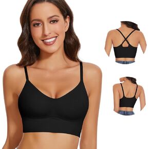 WOWENY Seamless Bra for Womens Comfortable Wireless Bras Adjustable V Neck Bralettes for Women Everyday Padded Bras