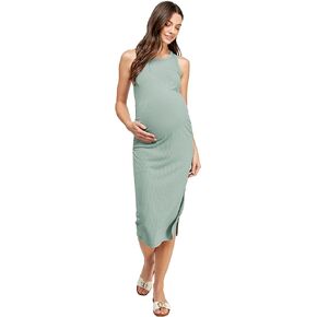 LaClef Womens Side Slit Ruched Sleveless Ribbed Tank Maternity Dress