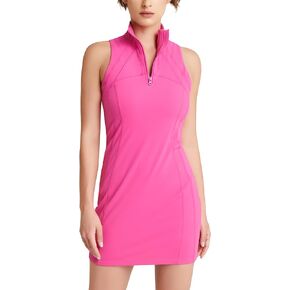 QUEENIKE Womens Sleeveless Athletic Dress Slim Fit Tennis Dresses Golf Zip Bodice Shapewear Dress Workout Tank Tops