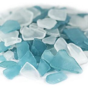 CYS EXCEL Sea Glass 32 Ounces Light Blue & Clear Mix | Multiple Color Choices Crushed Glass Vase Filler | Aquarium Nautical Décor for Art Crafts Flat Frosted Dyed Color Stone