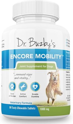 Dr. Buzby’s Encore Mobility Hip & Joint Supplement for Senior Dogs, 90 Chewable Tablets, Natural New Zealand Deer Velvet and Green Lipped Mussel, Pet Pain Relief in Saudi Arabia