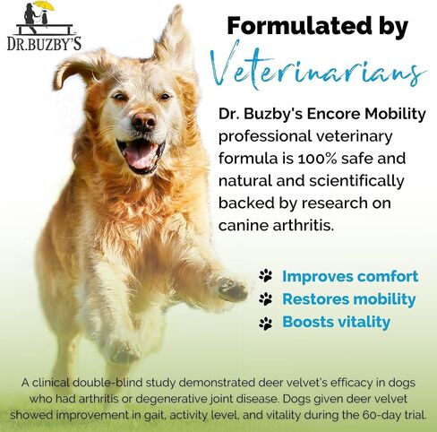 Dr. Buzby’s Encore Mobility Hip & Joint Supplement for Senior Dogs, 90 Chewable Tablets, Natural New Zealand Deer Velvet and Green Lipped Mussel, Pet Pain Relief in Saudi Arabia