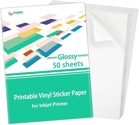 Gwybkq Sticker Paper Printable Vinyl for Inkjet Printer, 50 Sheets Glossy White Waterproof Labels in Kuwait